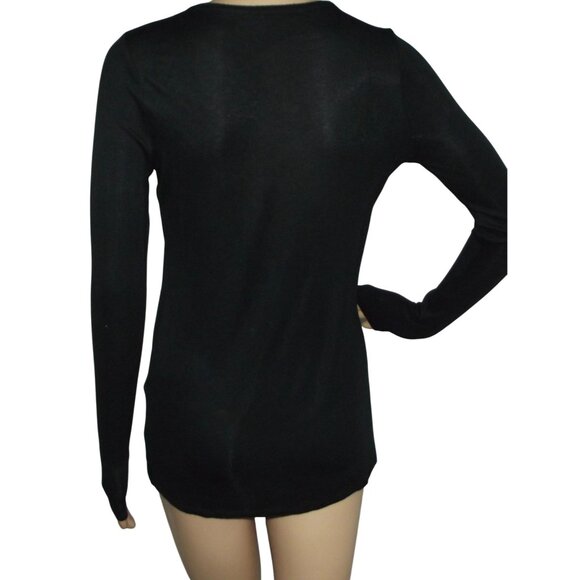 White House Black Market Shirt Womens Small black long sleeve ribbed knit crew - Picture 2 of 11